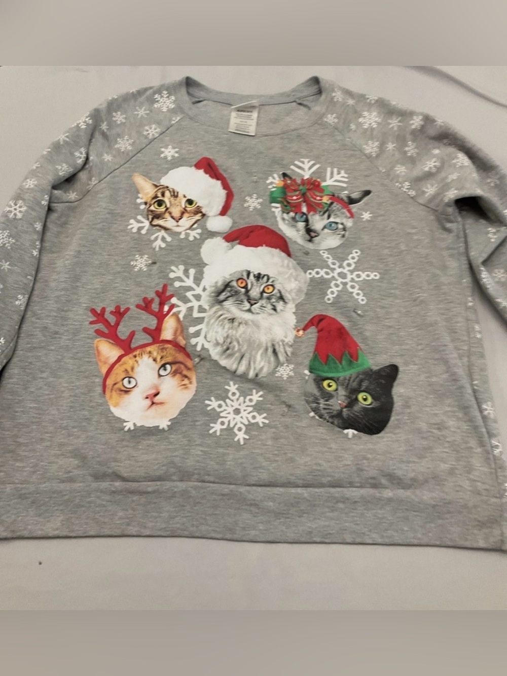 Freeze Grey Holiday Cat Sweatshirt with Festive Hats
